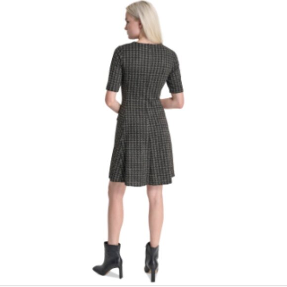 Dkny Women's Jewel-Neck Short-Sleeve Fit & Flare Dress - Black/Charcoal - Picture 4 of 4